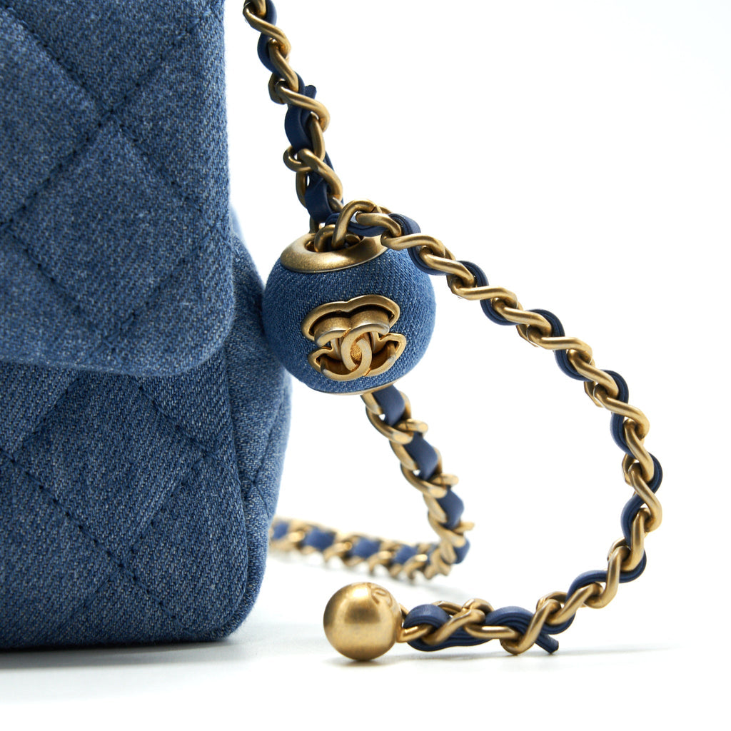 CHANEL 22C DENIM PEARL CRUSH MINI SQUARE FLAP BAG