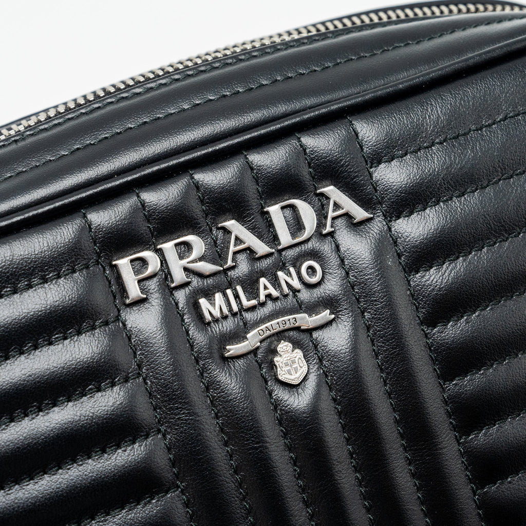 PRADA DIAGRAMME CAMERA CROSSBODY BAG CALFSKIN BLACK RUTHENIUM HARDWARE