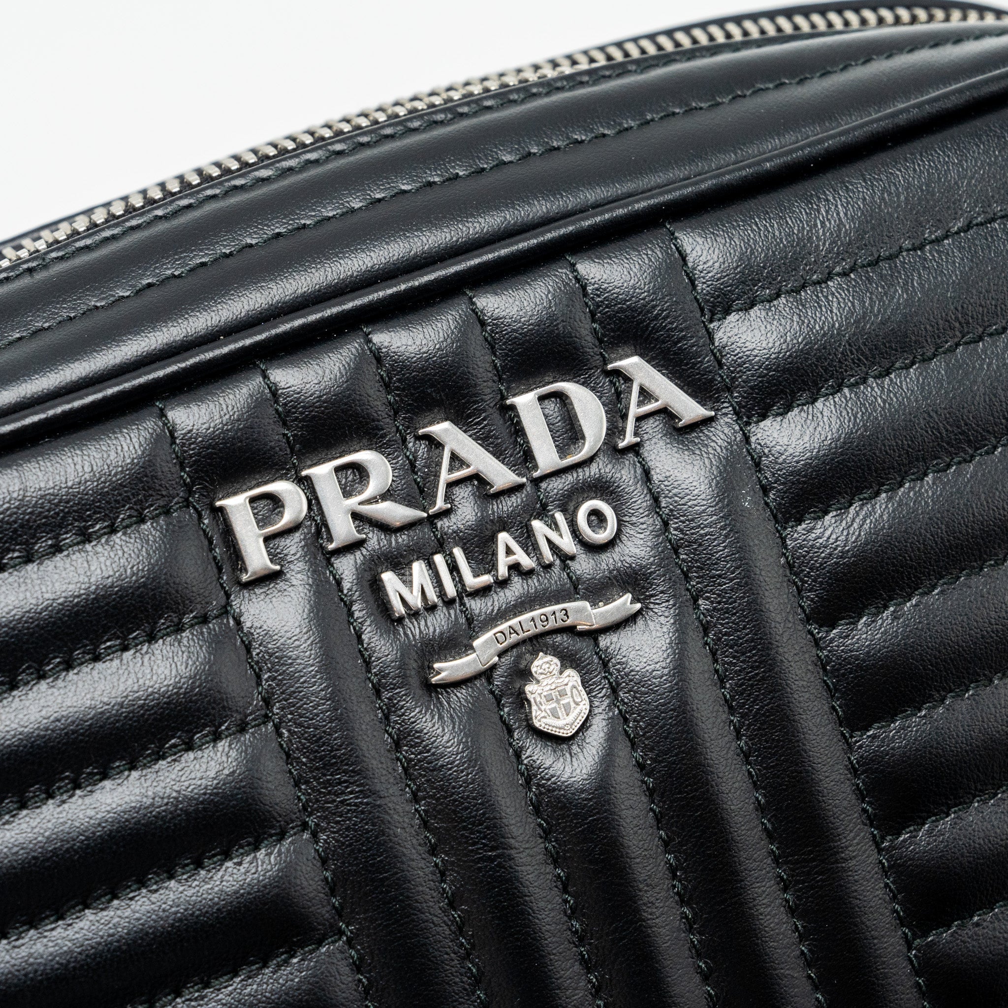 PRADA DIAGRAMME CAMERA CROSSBODY BAG CALFSKIN BLACK RUTHENIUM HARDWARE