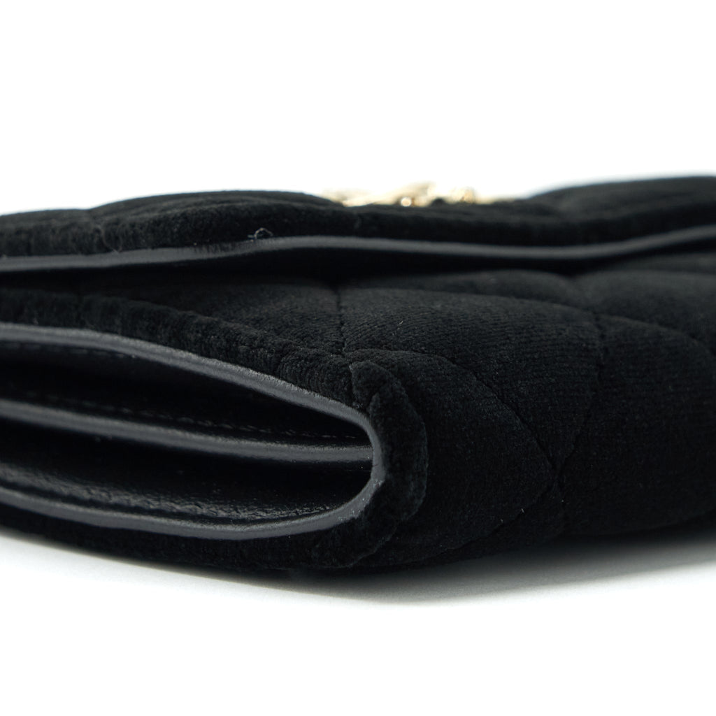 CHANEL SMALL FLAP WALLET VELVET BLACK LGHW