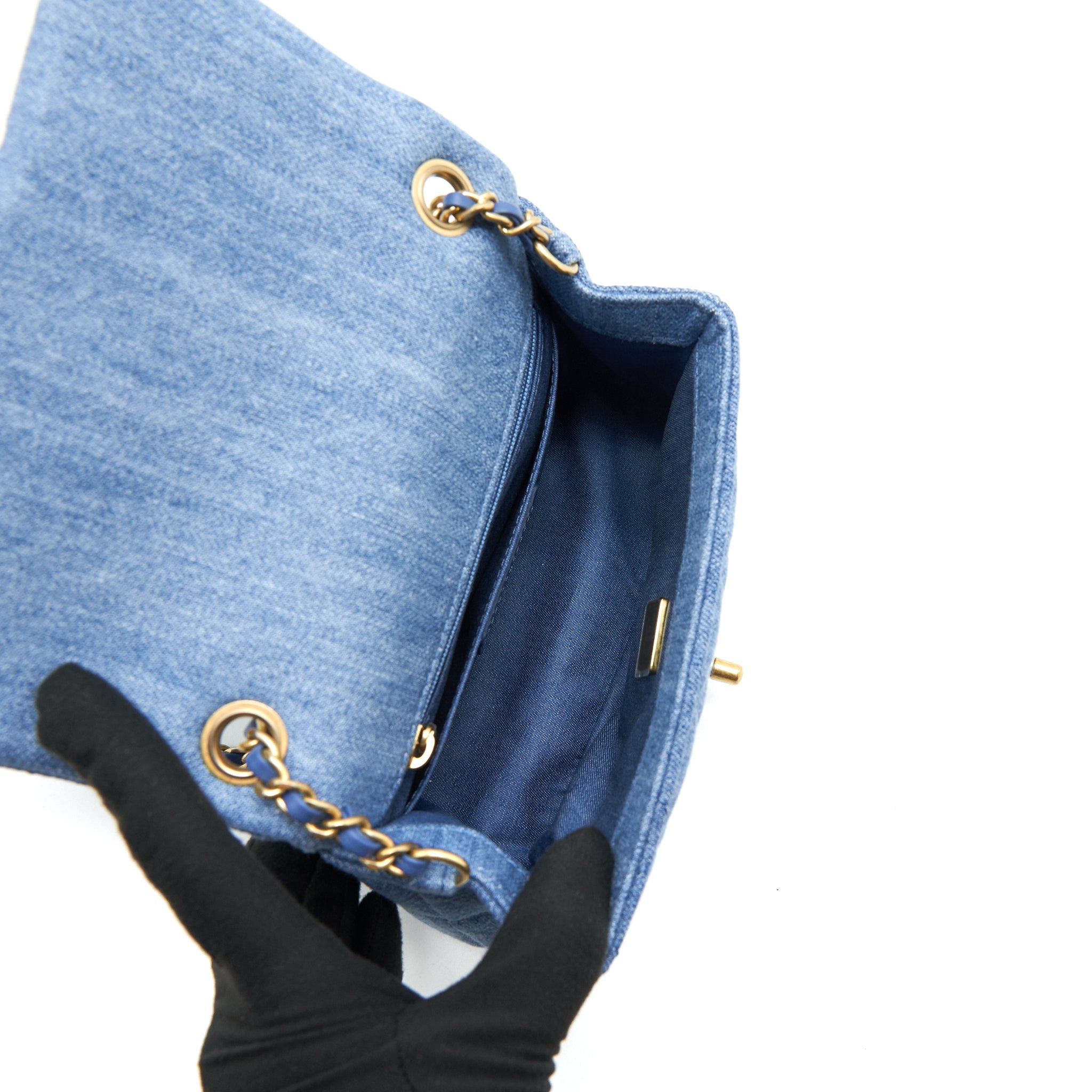 CHANEL 22C DENIM PEARL CRUSH MINI SQUARE FLAP BAG
