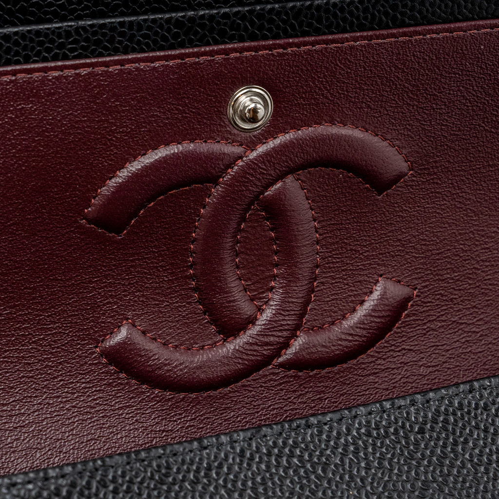 CHANEL MEDIUM CLASSIC DOUBLE FLAP BAG CAVIAR BLACK SHW (MICROCHIP)