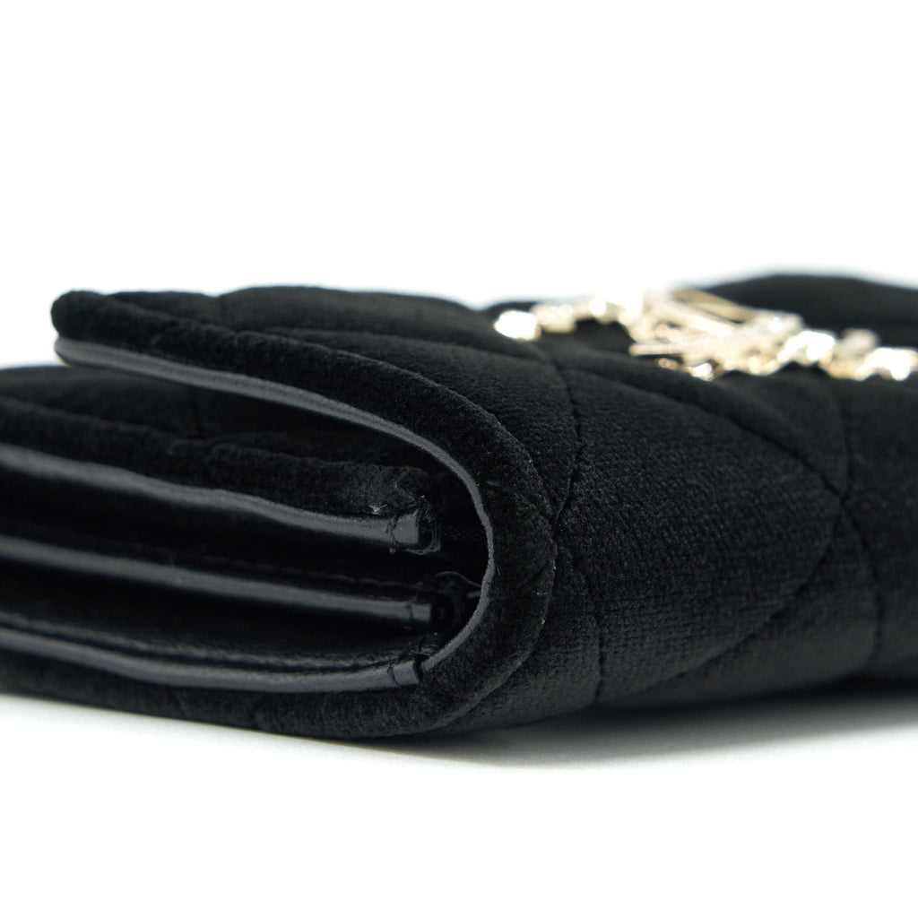 CHANEL SMALL FLAP WALLET VELVET BLACK LGHW