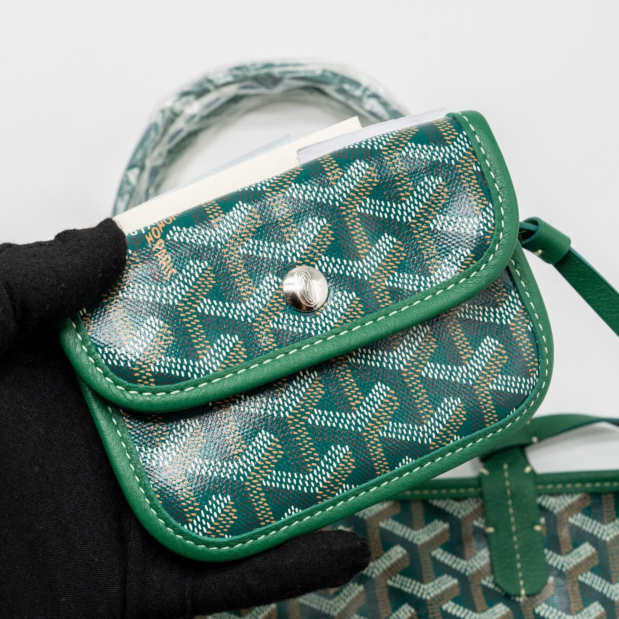 GOYARD MINI ANJOU TOTE BAG GOYARDLINE CANVAS / LEATHER GREEN SHW