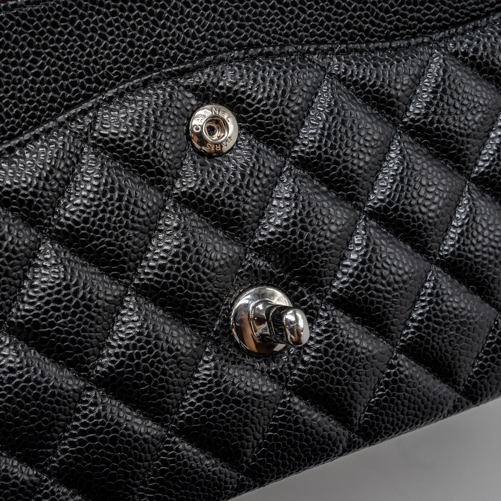 CHANEL MEDIUM CLASSIC DOUBLE FLAP BAG CAVIAR BLACK SHW (MICROCHIP)