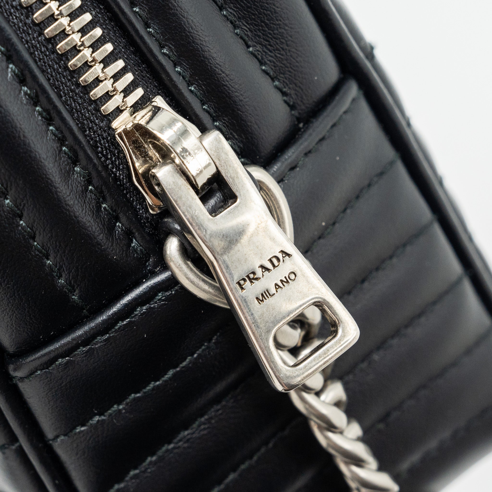 PRADA DIAGRAMME CAMERA CROSSBODY BAG CALFSKIN BLACK RUTHENIUM HARDWARE