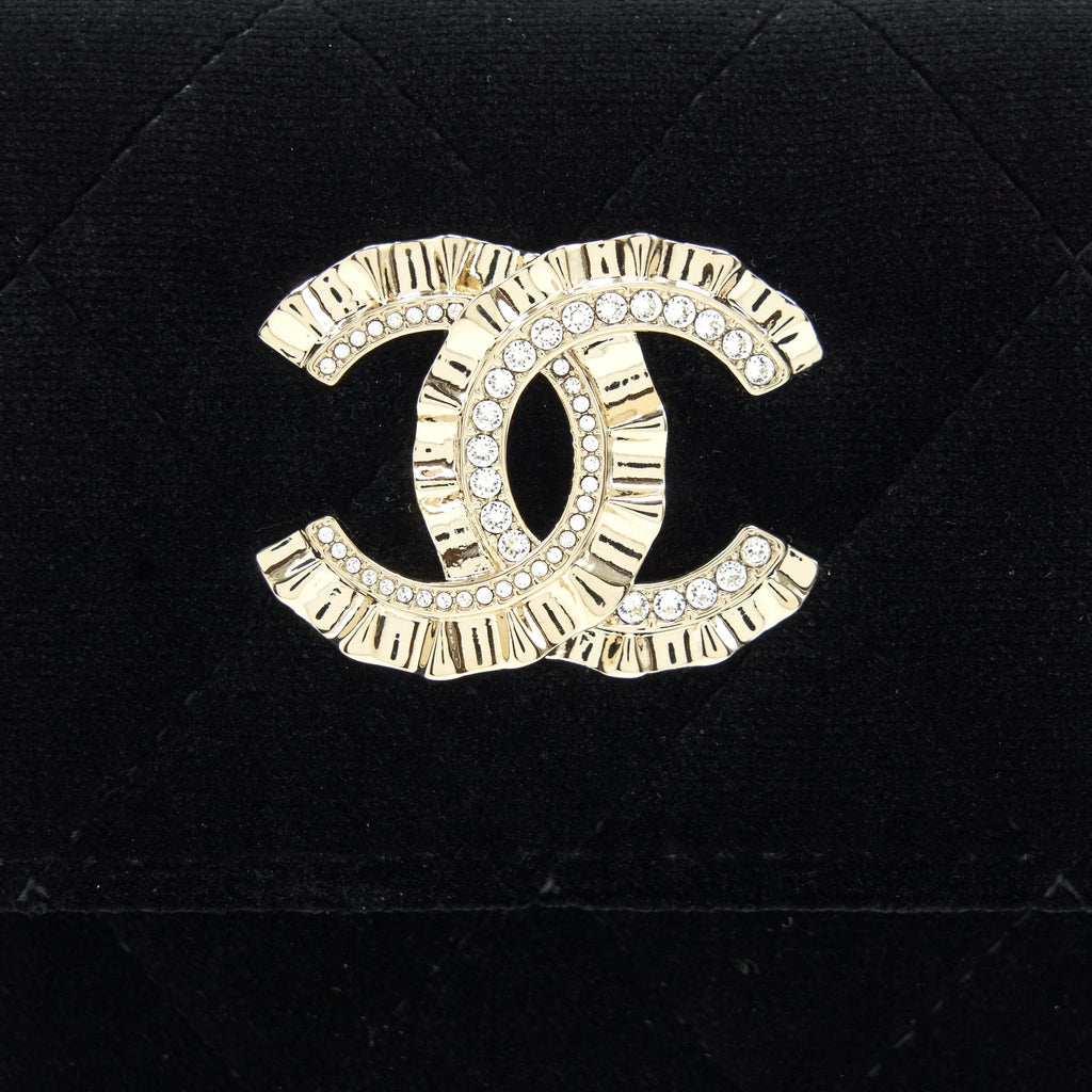 CHANEL SMALL FLAP WALLET VELVET BLACK LGHW