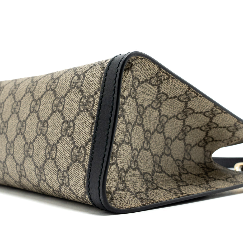 GUCCI SMALL GG PADLOCK SHOULDER BAG GG SUPREME CANVAS BLACK GHW