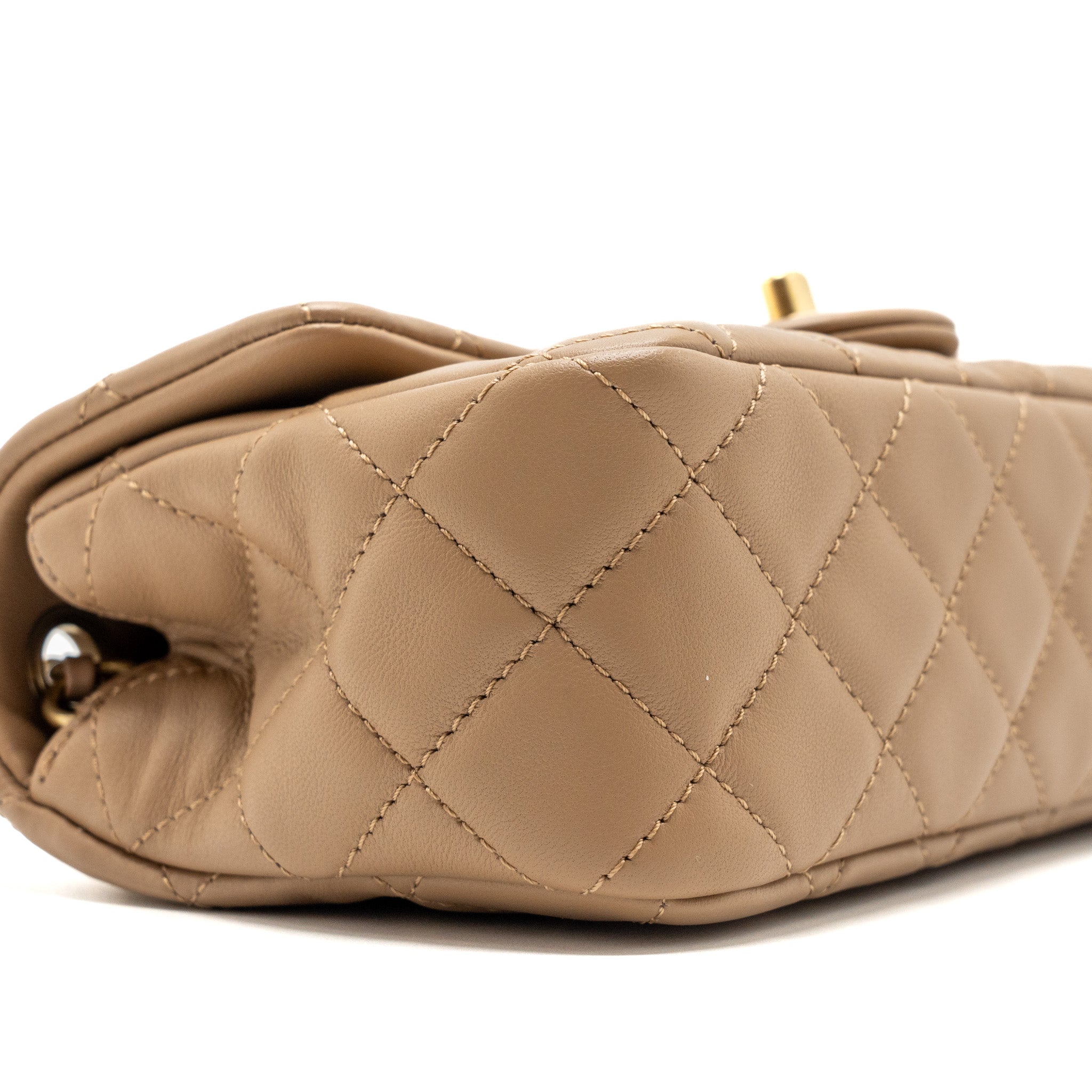 CHANEL 22B PEARL CRUSH MINI RECTANGULAR FLAP BAG LAMBSKIN DARK BEIGE GHW (MICROCHIP)