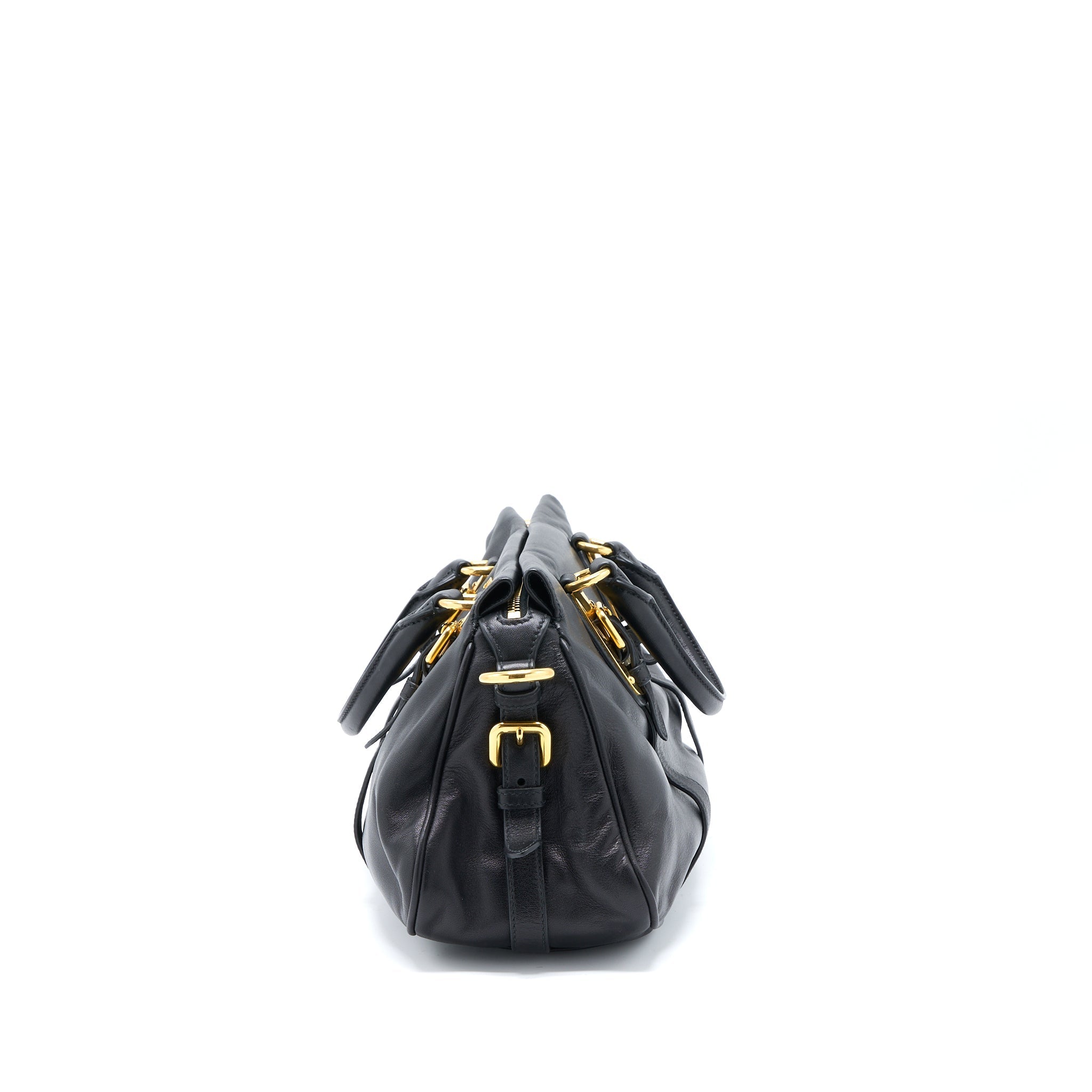 PRADA BAULETTO TOTE BAG SOFT CALFSKIN BLACK GHW