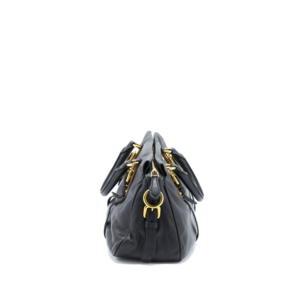 PRADA BAULETTO TOTE BAG SOFT CALFSKIN BLACK GHW