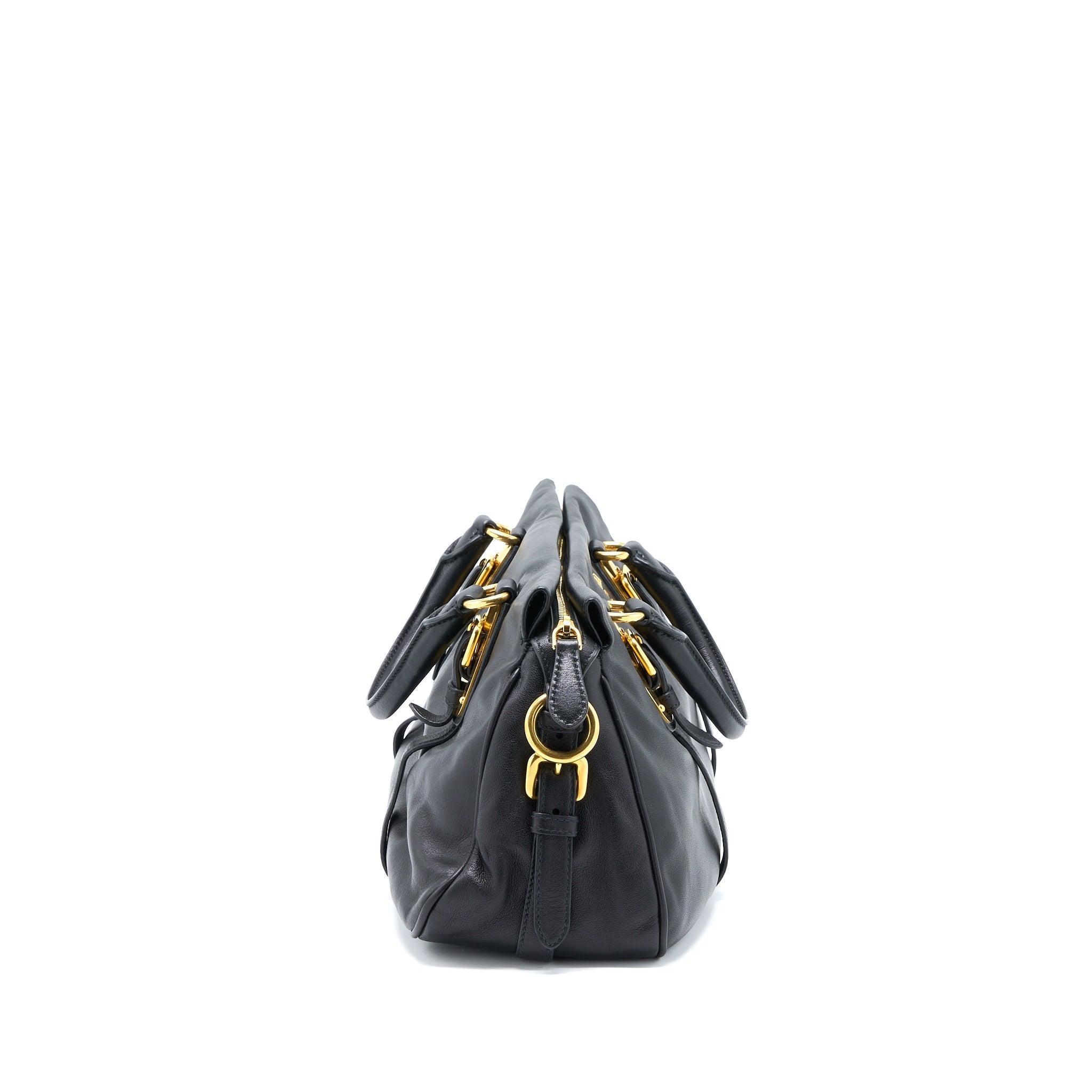 PRADA BAULETTO TOTE BAG SOFT CALFSKIN BLACK GHW