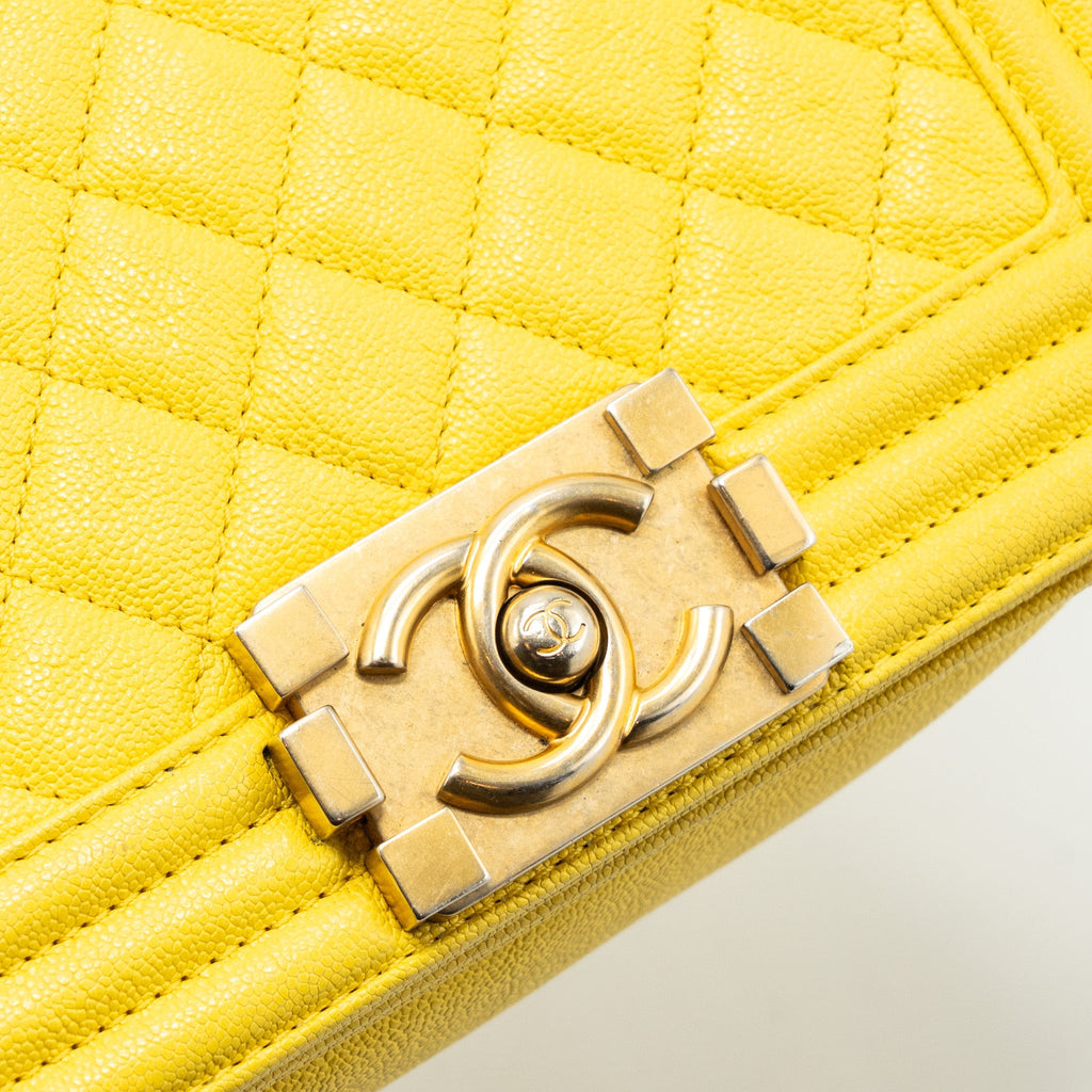 CHANEL SMALL BOY BAG GRAIN CALFSKIN YELLOW GHW