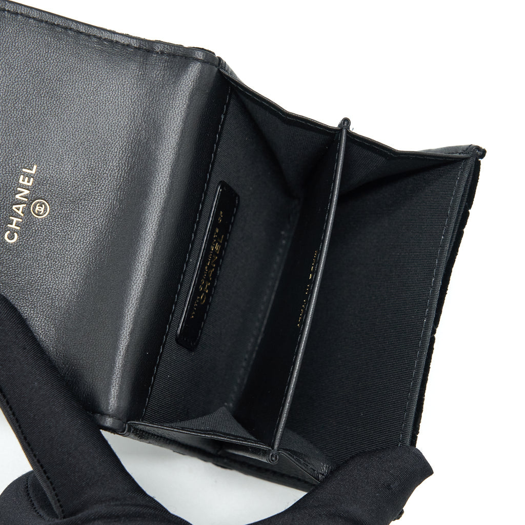 CHANEL SMALL FLAP WALLET VELVET BLACK LGHW