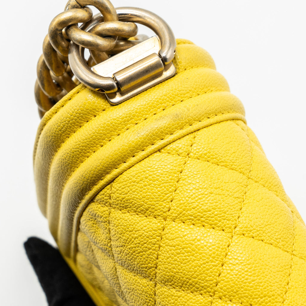 CHANEL SMALL BOY BAG GRAIN CALFSKIN YELLOW GHW