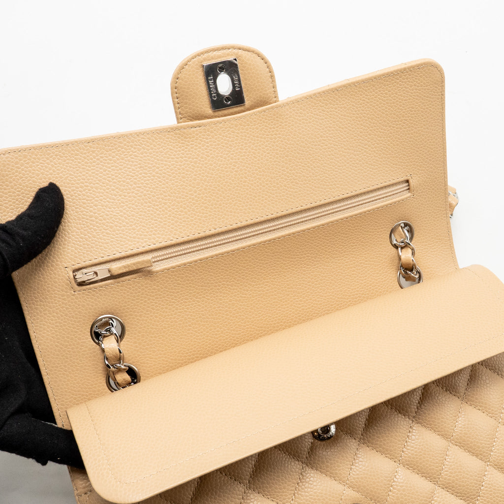 CHANEL MEDIUM CLASSIC DOUBLE FLAP BAG CAVIAR BEIGE SHW (MICROCHIP)