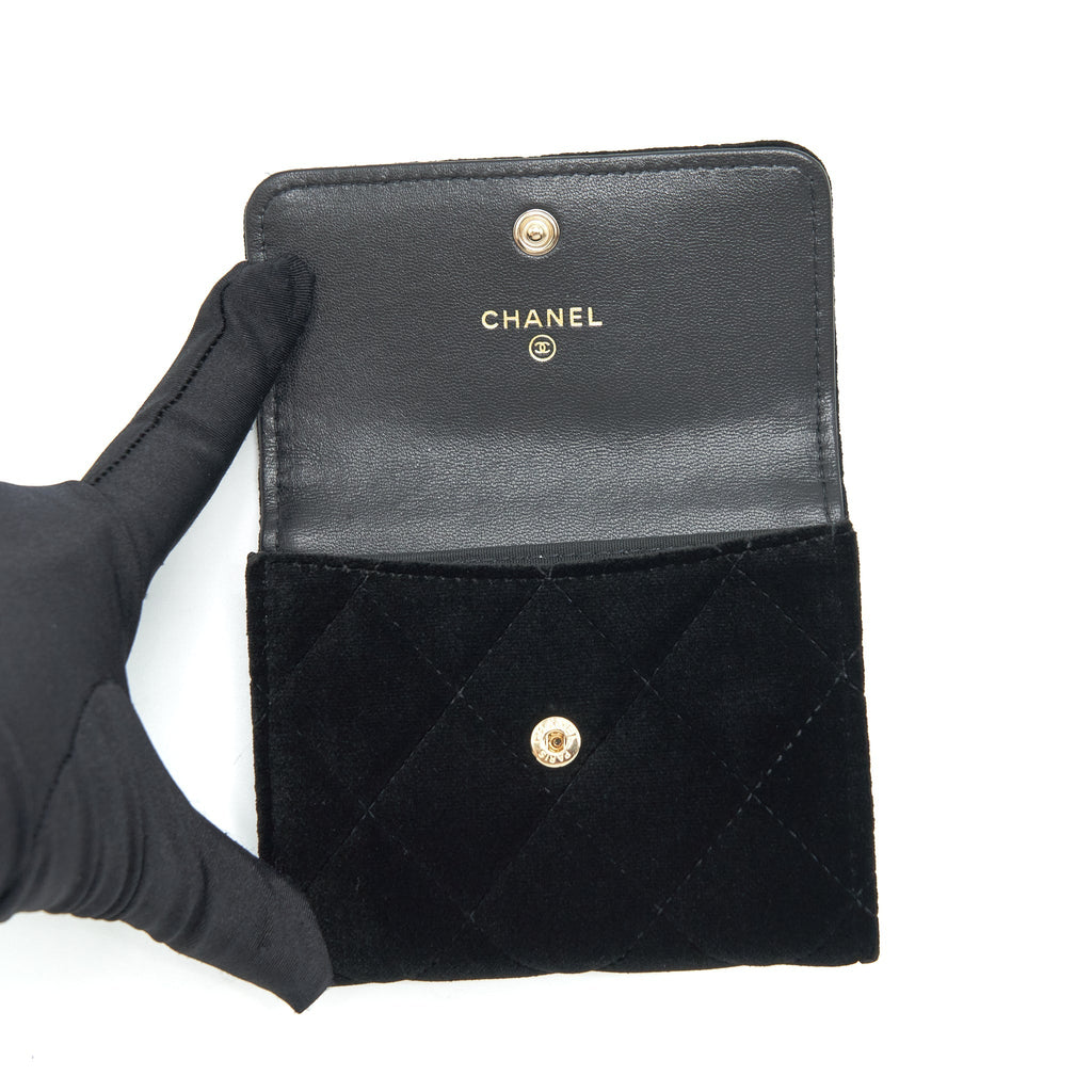 CHANEL SMALL FLAP WALLET VELVET BLACK LGHW