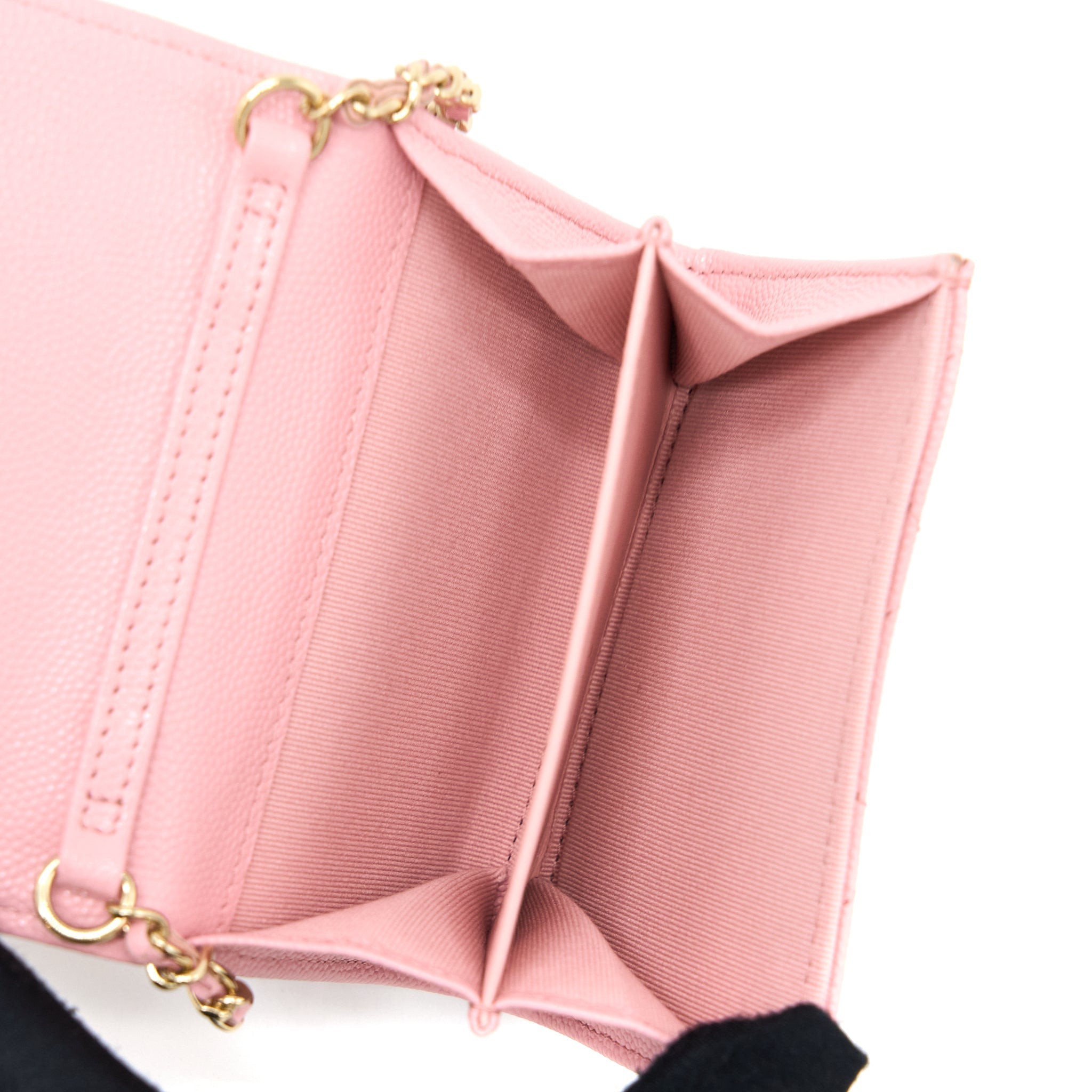 CHANEL 22C FLAP CARD HOLDER WITH CHAIN CAVIAR PINK LGHW