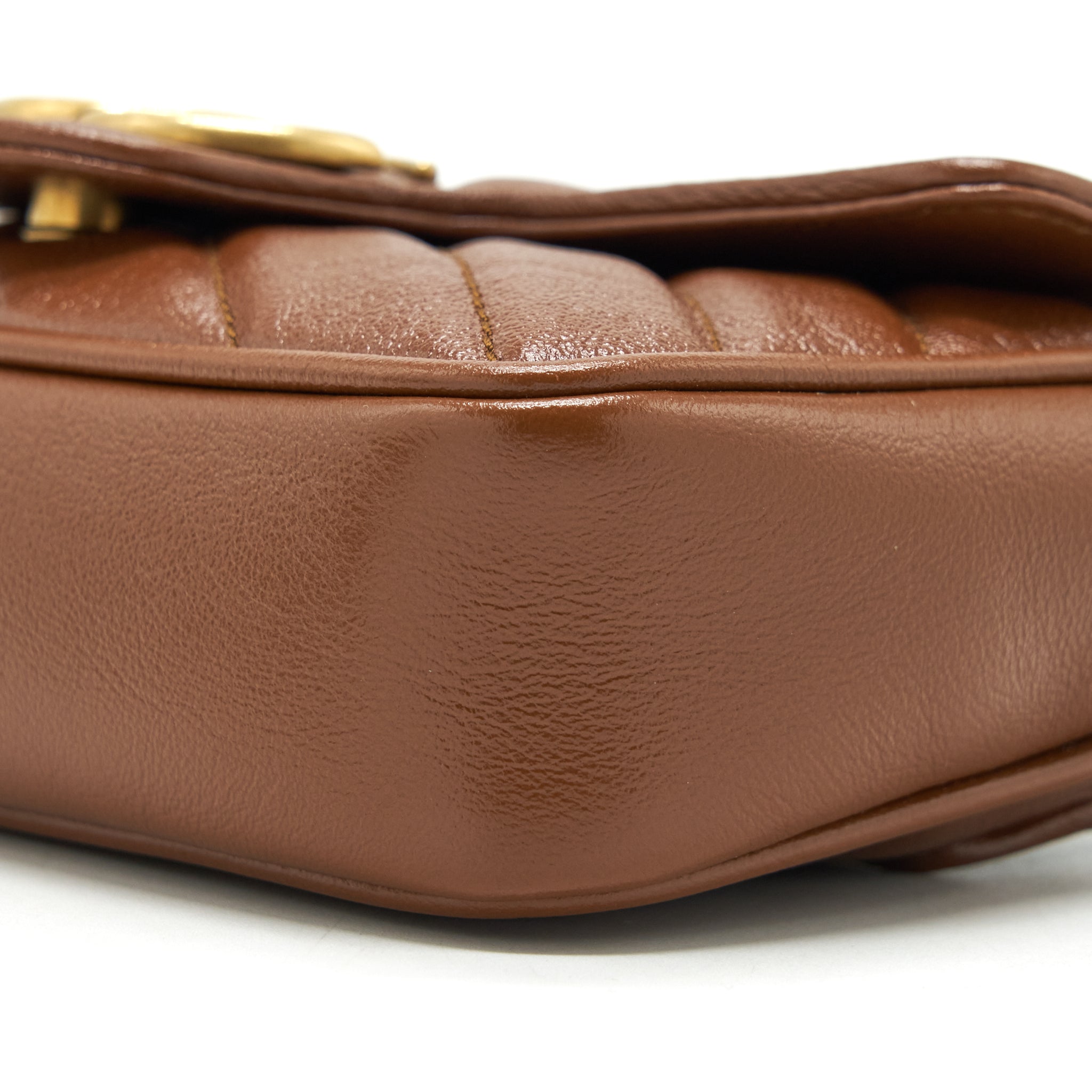 GUCCI GG MARMONT MATELASSE SUPER MINI BAG BROWN GHW