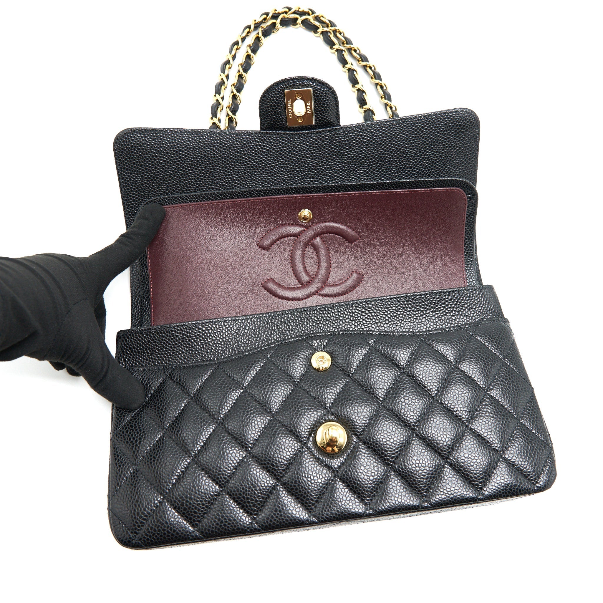 CHANEL MEDIUM CLASSIC DOUBLE FLAP 25CM CAVIAR BLACK GHW (MICROCHIP)