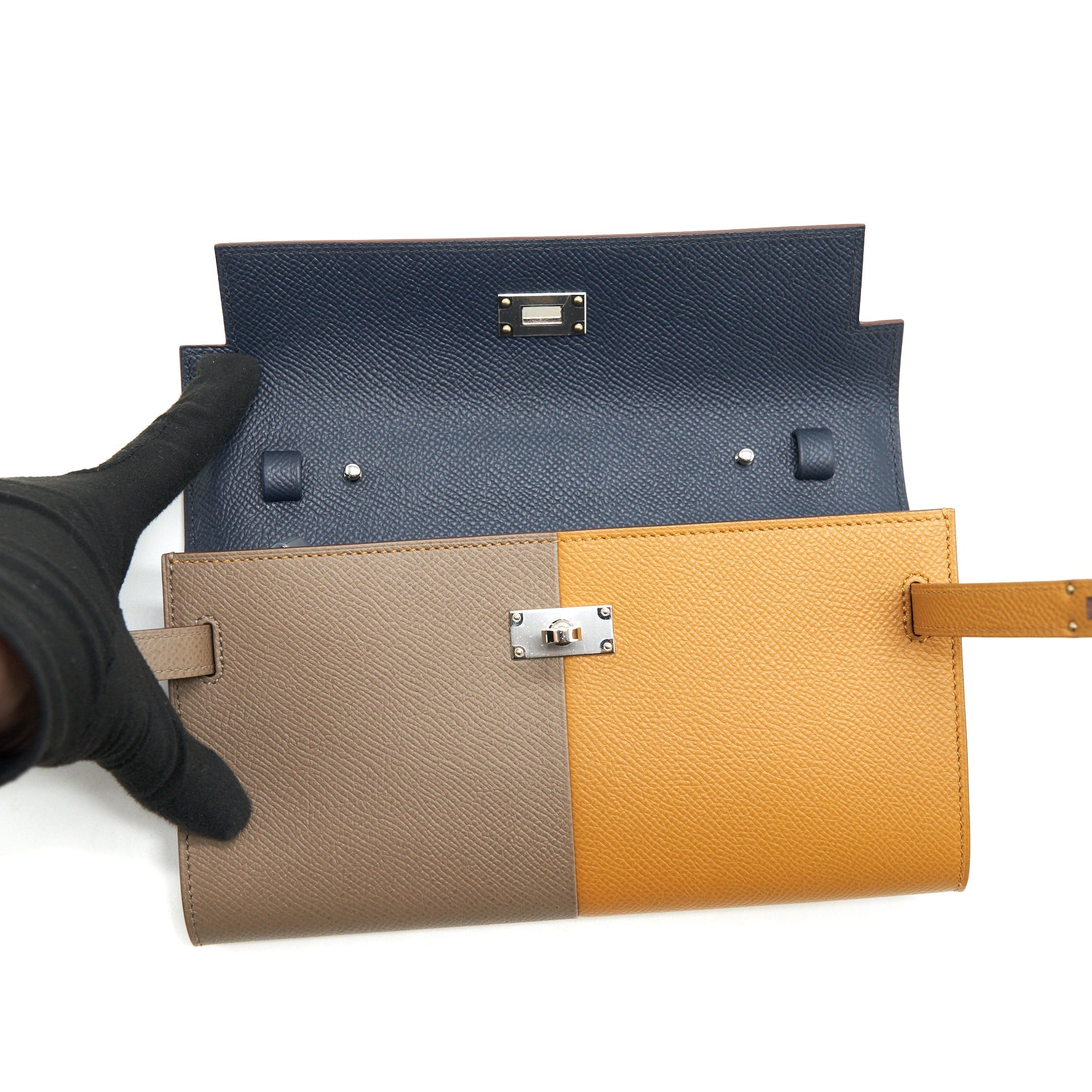 HERMES CLASSIC KELLY TO GO ETOUPE/ SESAME/ BLUE INDIGO SHW