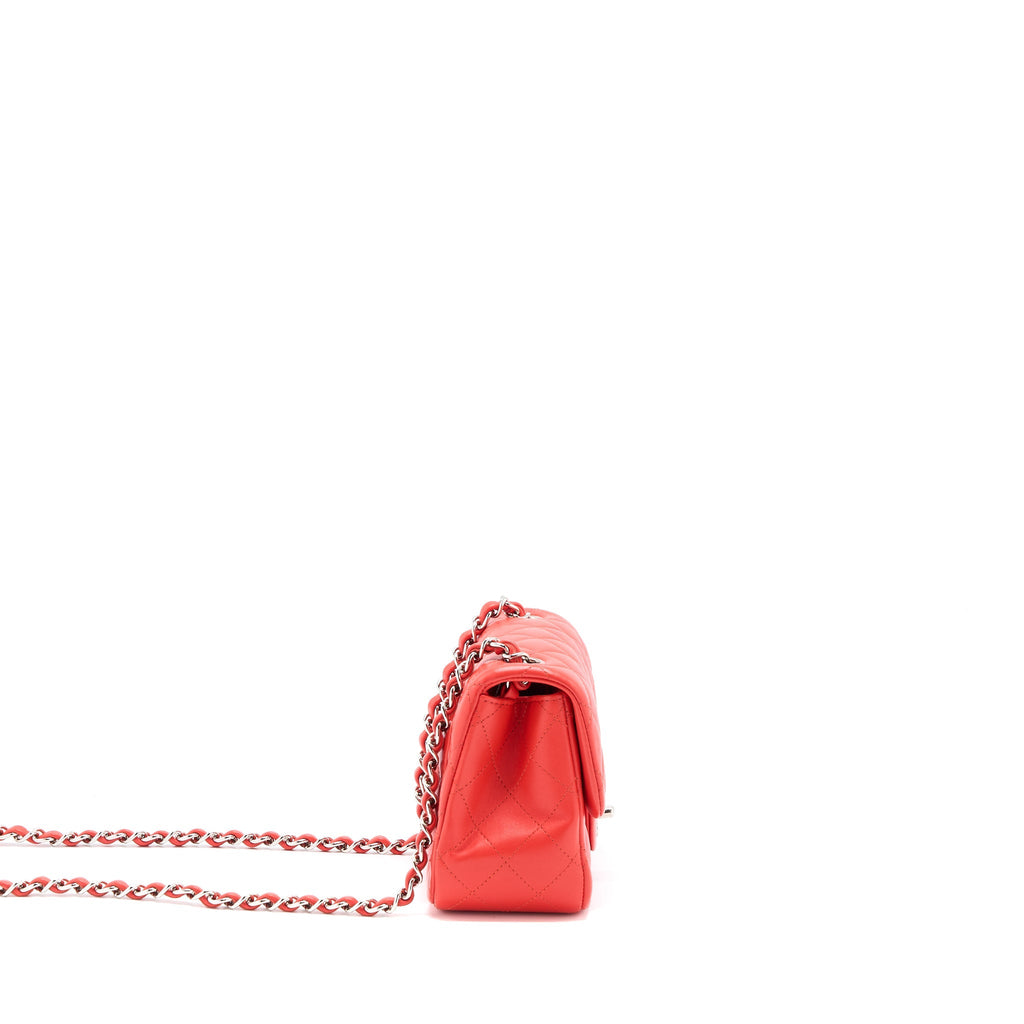 CHANEL MINI SQUARE FLAP BAG LAMBSKIN ORANGE RED SHW