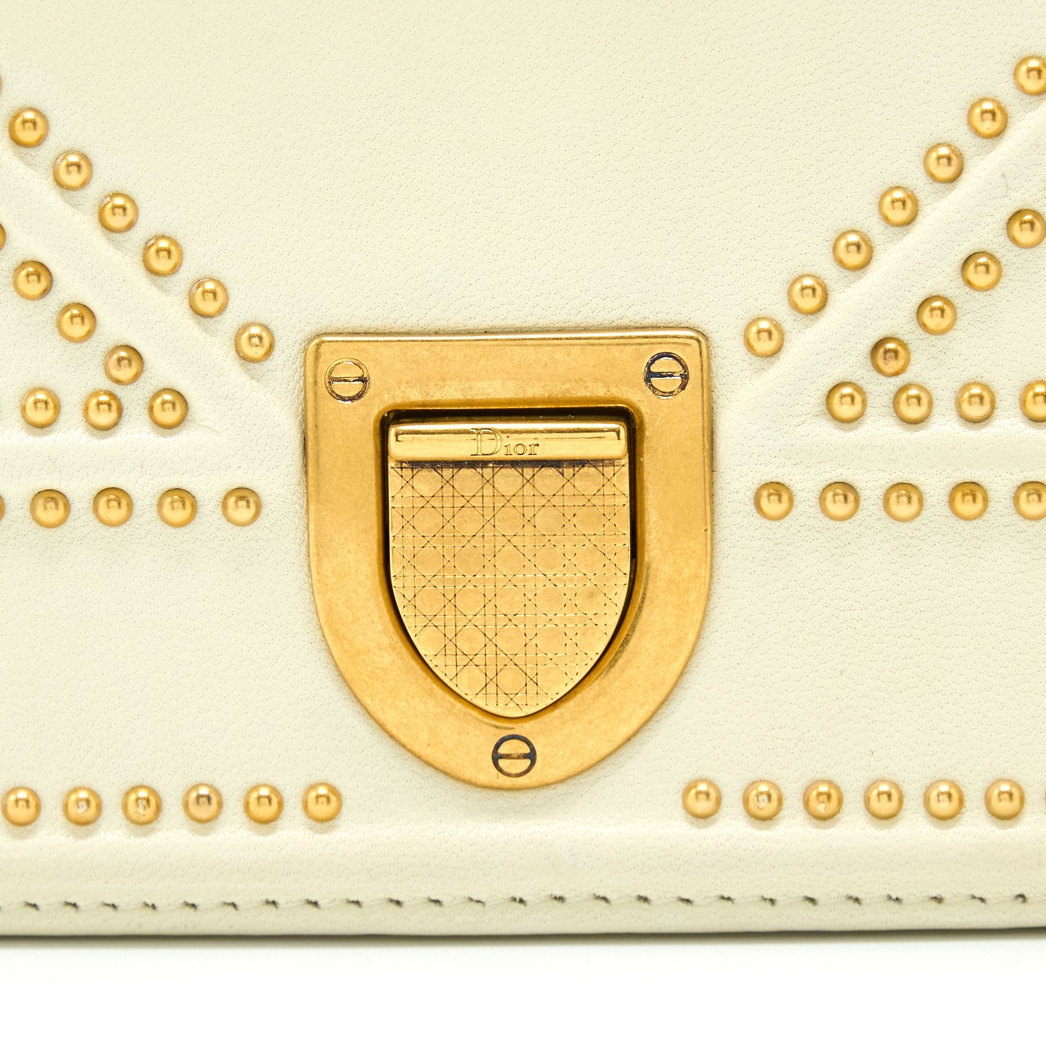 DIOR SMALL DIORAMA ROCKSTUD CROSSBODY BAG LAMBSKIN WHITE GHW