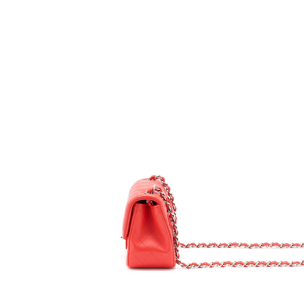 CHANEL MINI SQUARE FLAP BAG LAMBSKIN ORANGE RED SHW