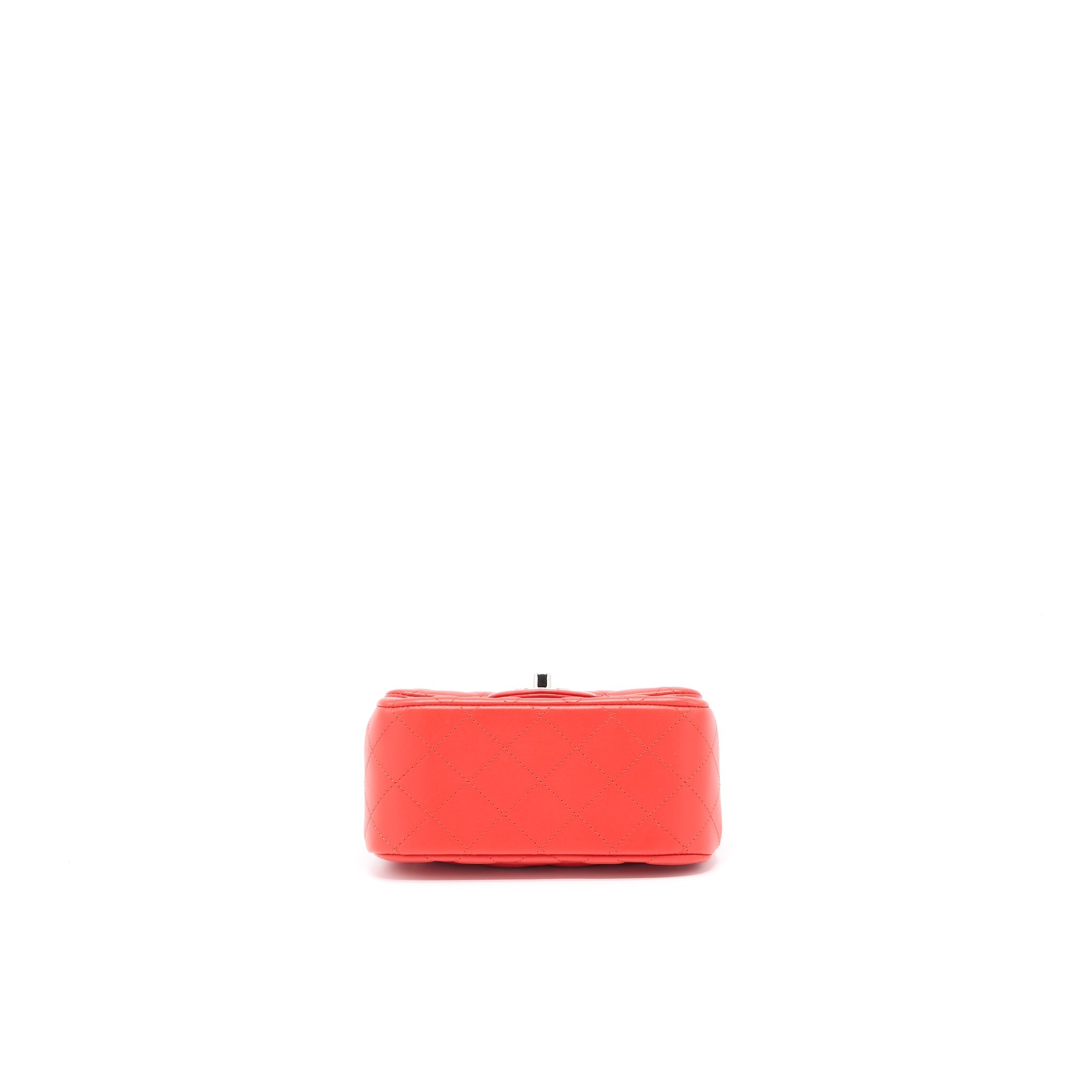 CHANEL MINI SQUARE FLAP BAG LAMBSKIN ORANGE RED SHW