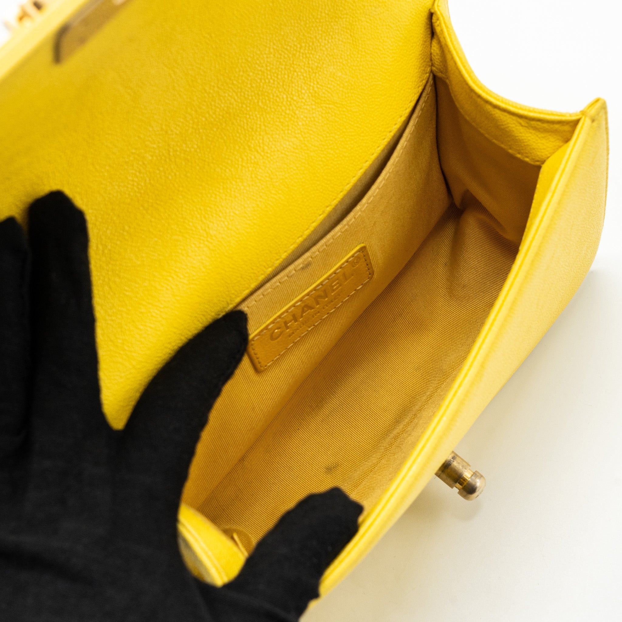 CHANEL SMALL BOY BAG GRAIN CALFSKIN YELLOW GHW