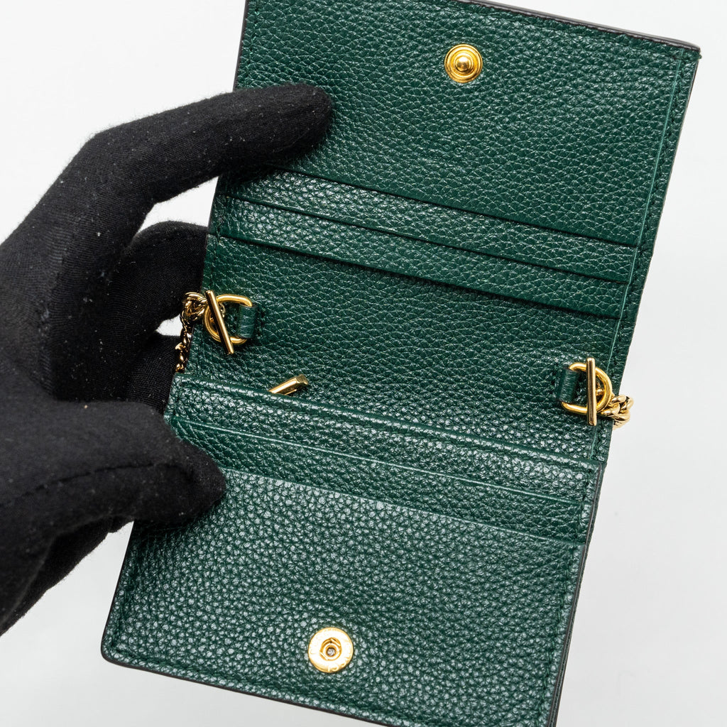 GUCCI ZUMI MINI WALLET WITH CHAIN CALFSKIN DARK GREEN GHW