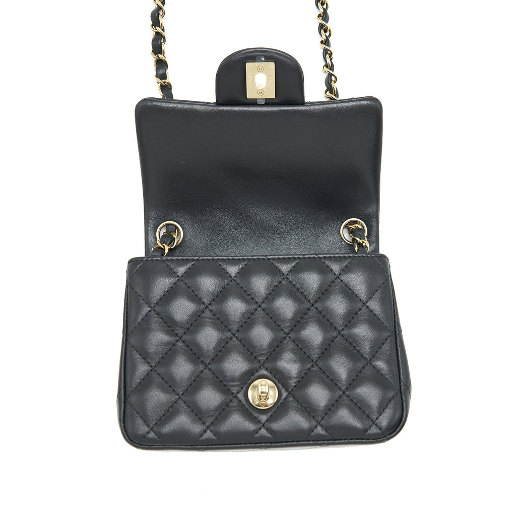 CHANEL MINI SQUARE FLAP BAG LAMBSKIN BLACK LGHW (MICROCHIP)