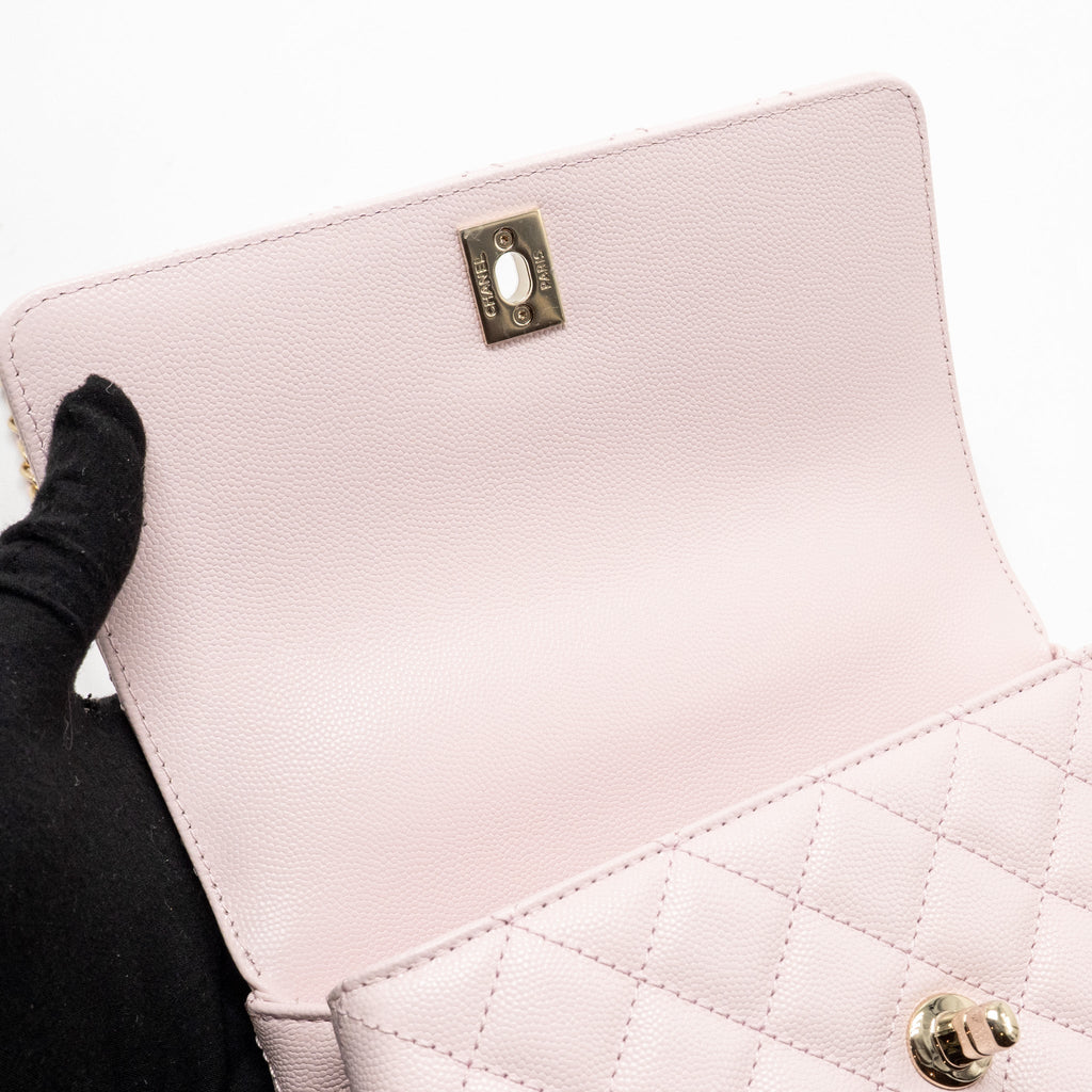 CHANEL SMALL COCO HANDLE CAVIAR LIGHT PINK LGHW (MICROCHIP)