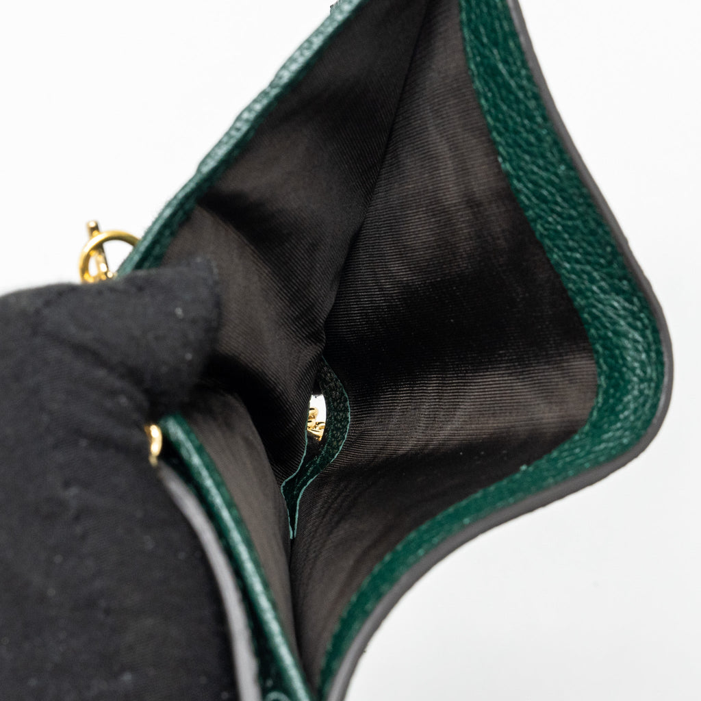 GUCCI ZUMI MINI WALLET WITH CHAIN CALFSKIN DARK GREEN GHW