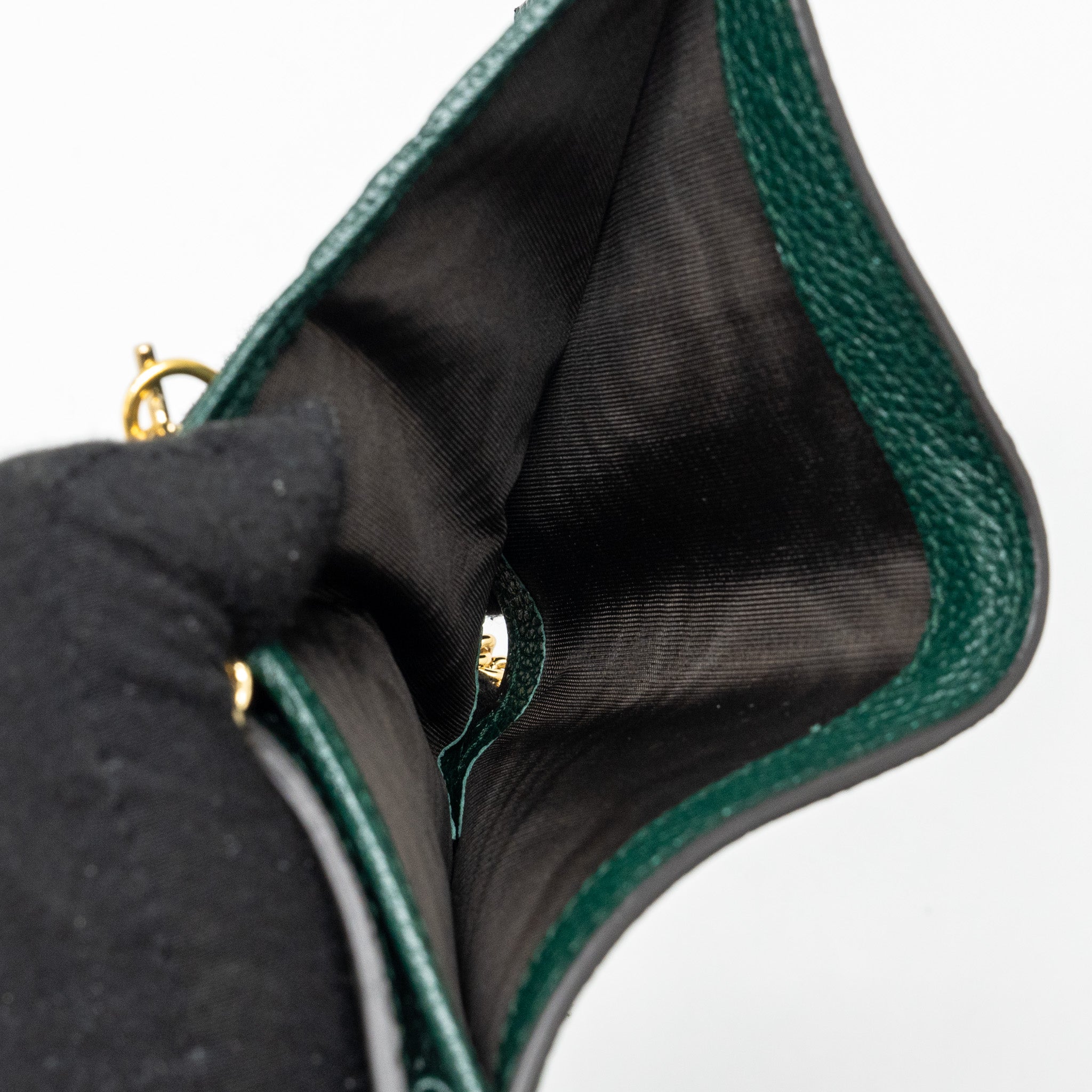 GUCCI ZUMI MINI WALLET WITH CHAIN CALFSKIN DARK GREEN GHW