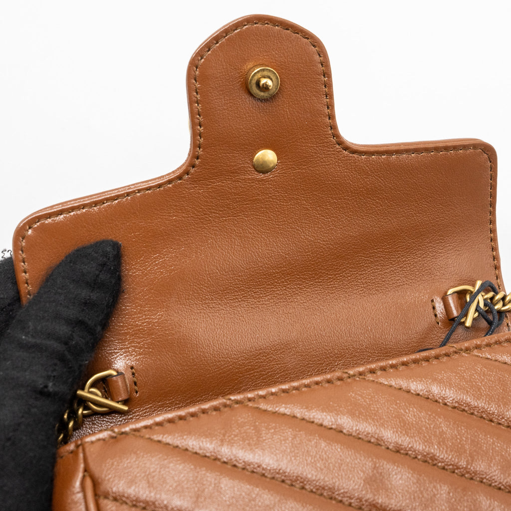 GUCCI SUPER MINI GG MARMONT CALFSKIN CARAMEL GHW