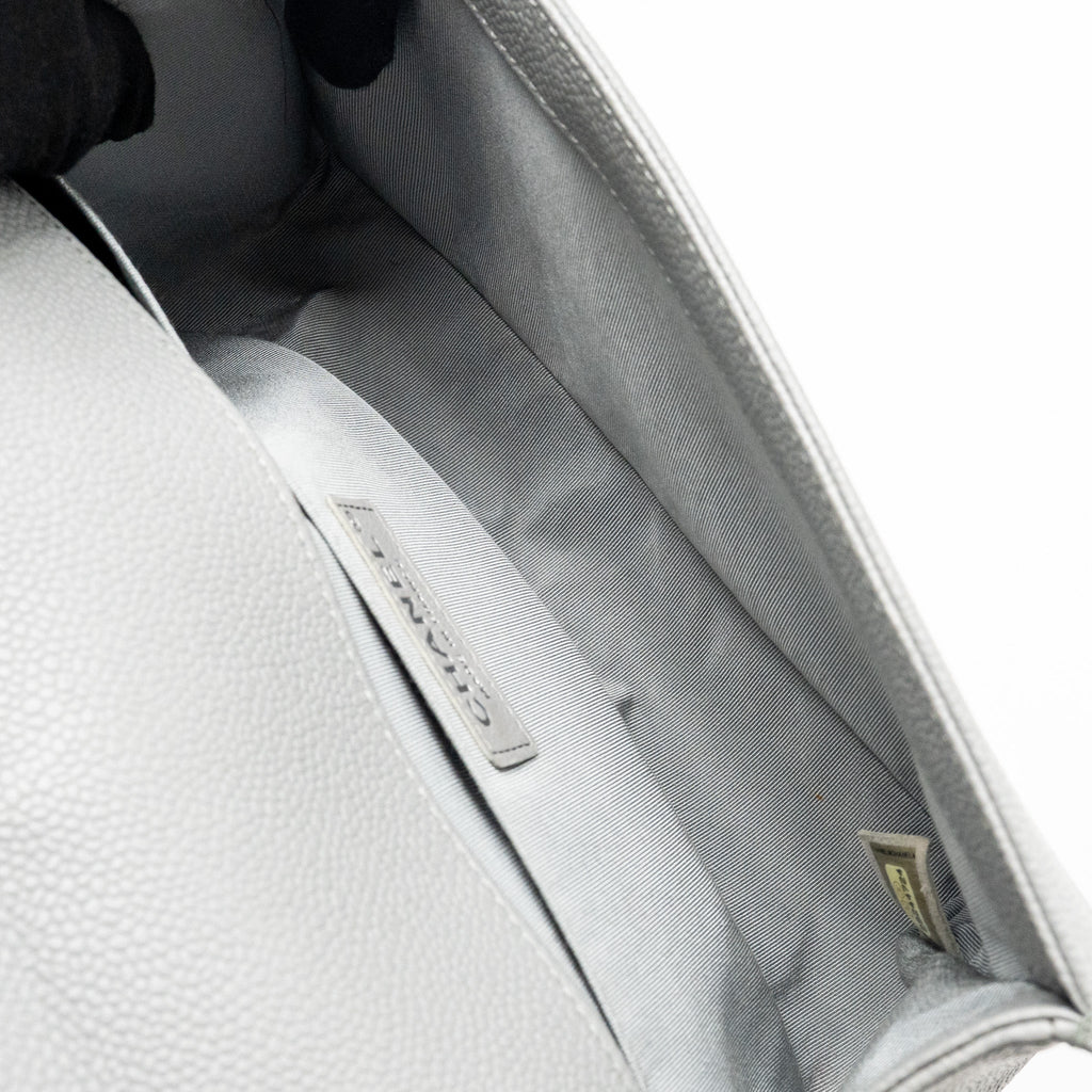 CHANEL MEDIUM BOY BAG CHEVRON CAVIAR GREY RUTHENIUM SILVER HARDWARE