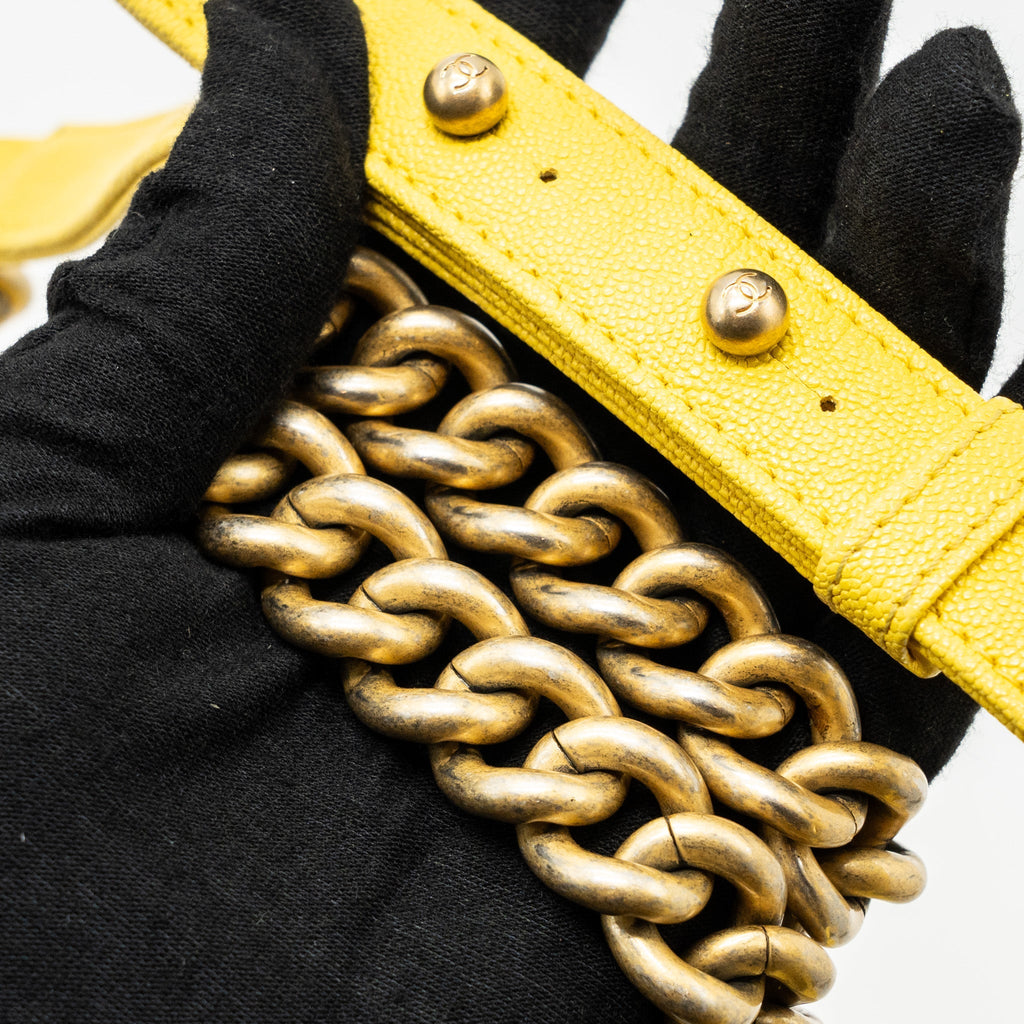 CHANEL SMALL BOY BAG GRAIN CALFSKIN YELLOW GHW