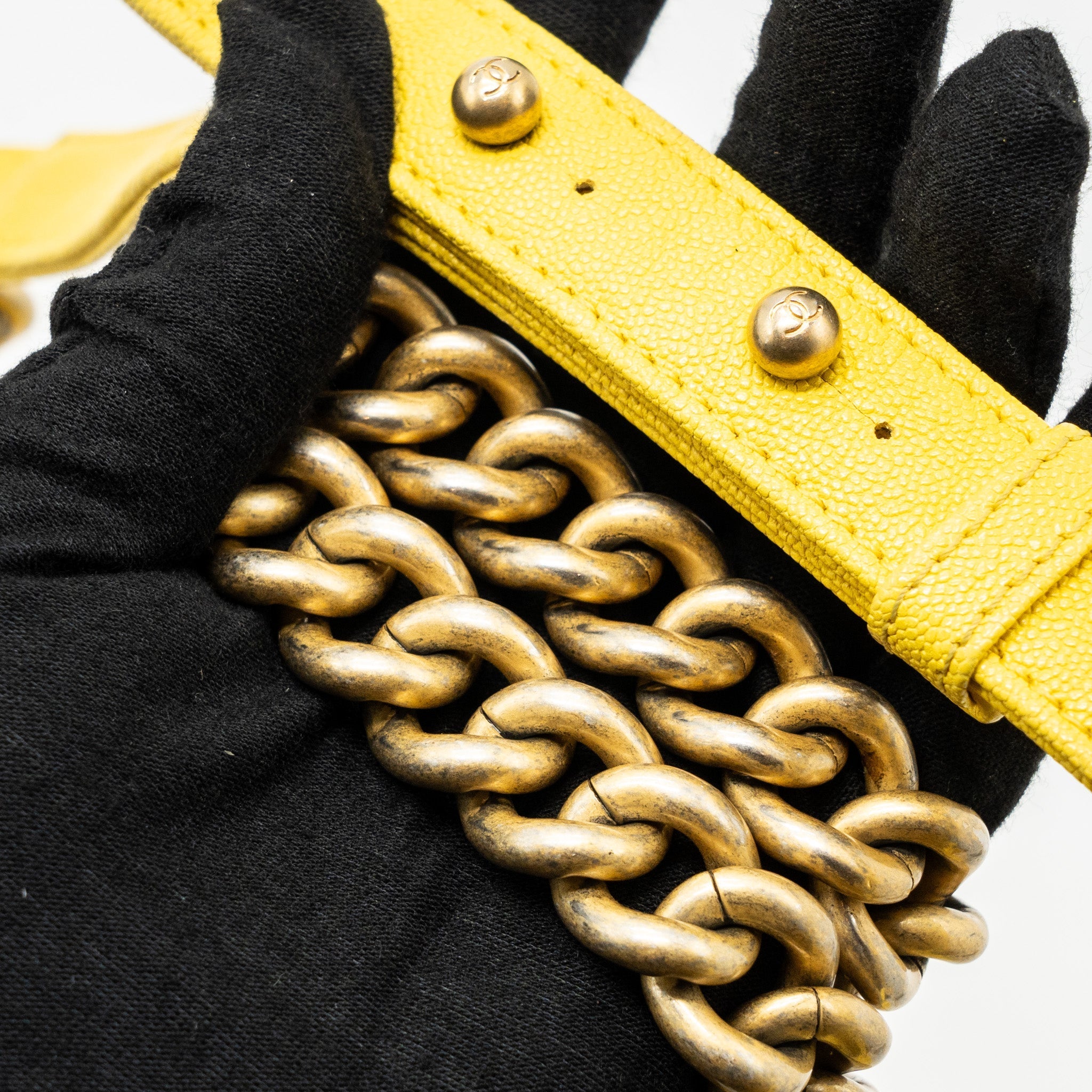 CHANEL SMALL BOY BAG GRAIN CALFSKIN YELLOW GHW