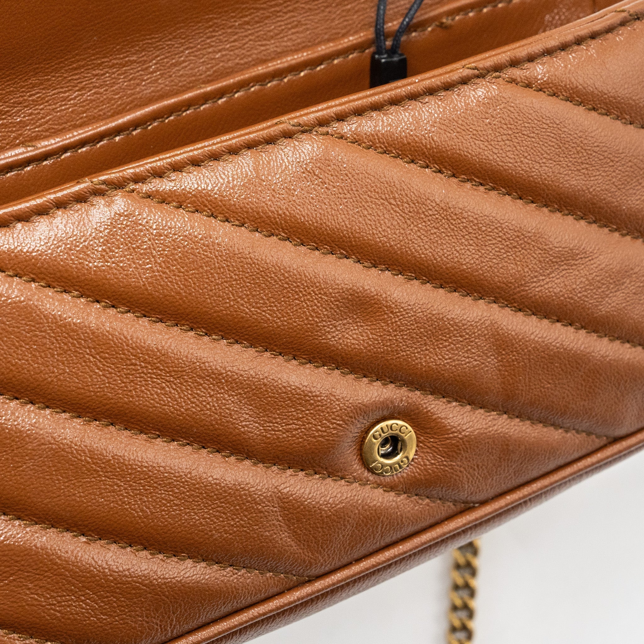 GUCCI SUPER MINI GG MARMONT CALFSKIN CARAMEL GHW