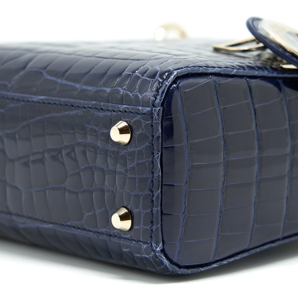 CHRISTIAN DIOR MINI LADY DIOR ALLIGATOR OIL BLUE LGHW