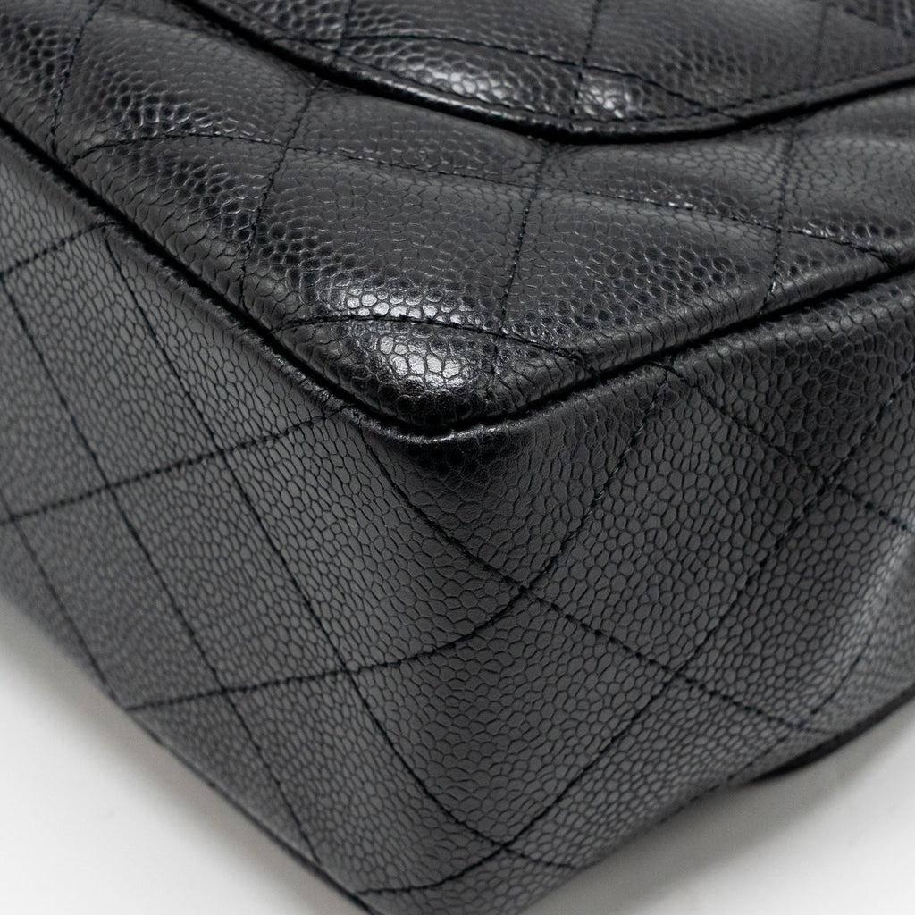 CHANEL JUMBO CLASSIC SINGLE FLAP BAG CAVIAR BLACK SHW