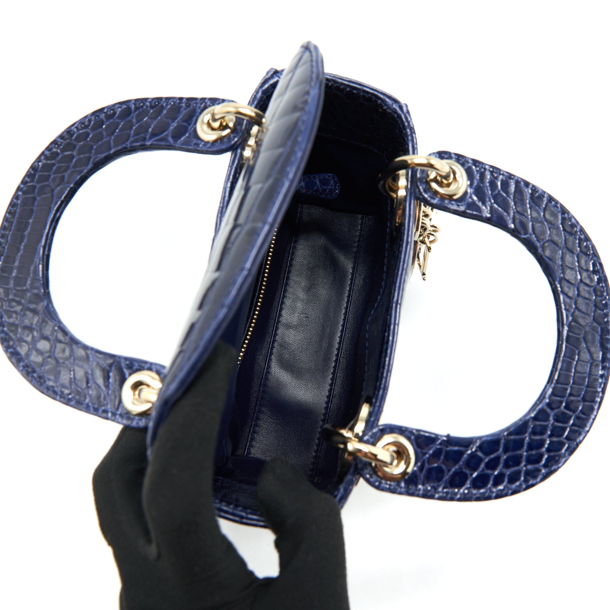 CHRISTIAN DIOR MINI LADY DIOR ALLIGATOR OIL BLUE LGHW