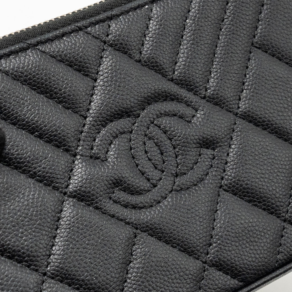 CHANEL DOUBLE ZIP CLUTCH WITH CHAIN CAVIAR BLACK SHW