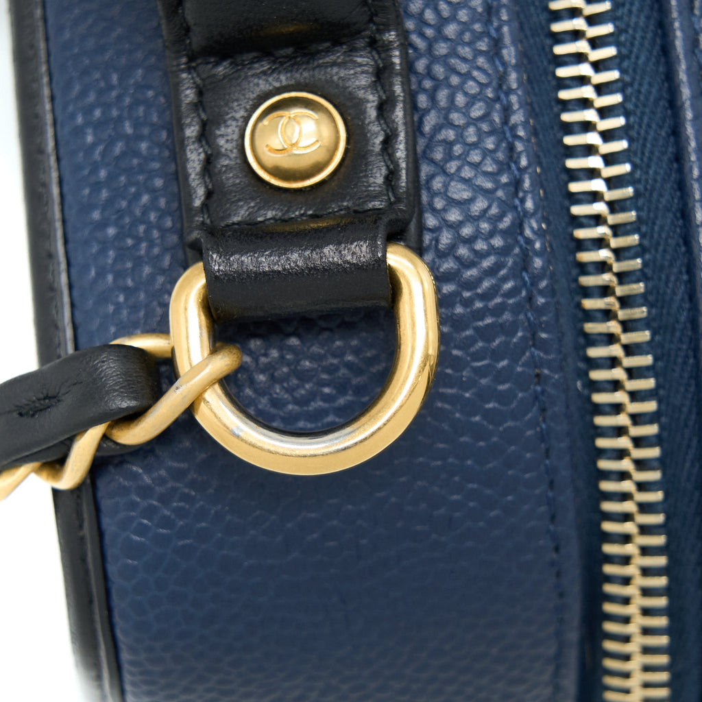 CHANEL MEDIUM FILIGREE VANITY CAMERA BAG CAVIAR BLUE/BLACK GHW