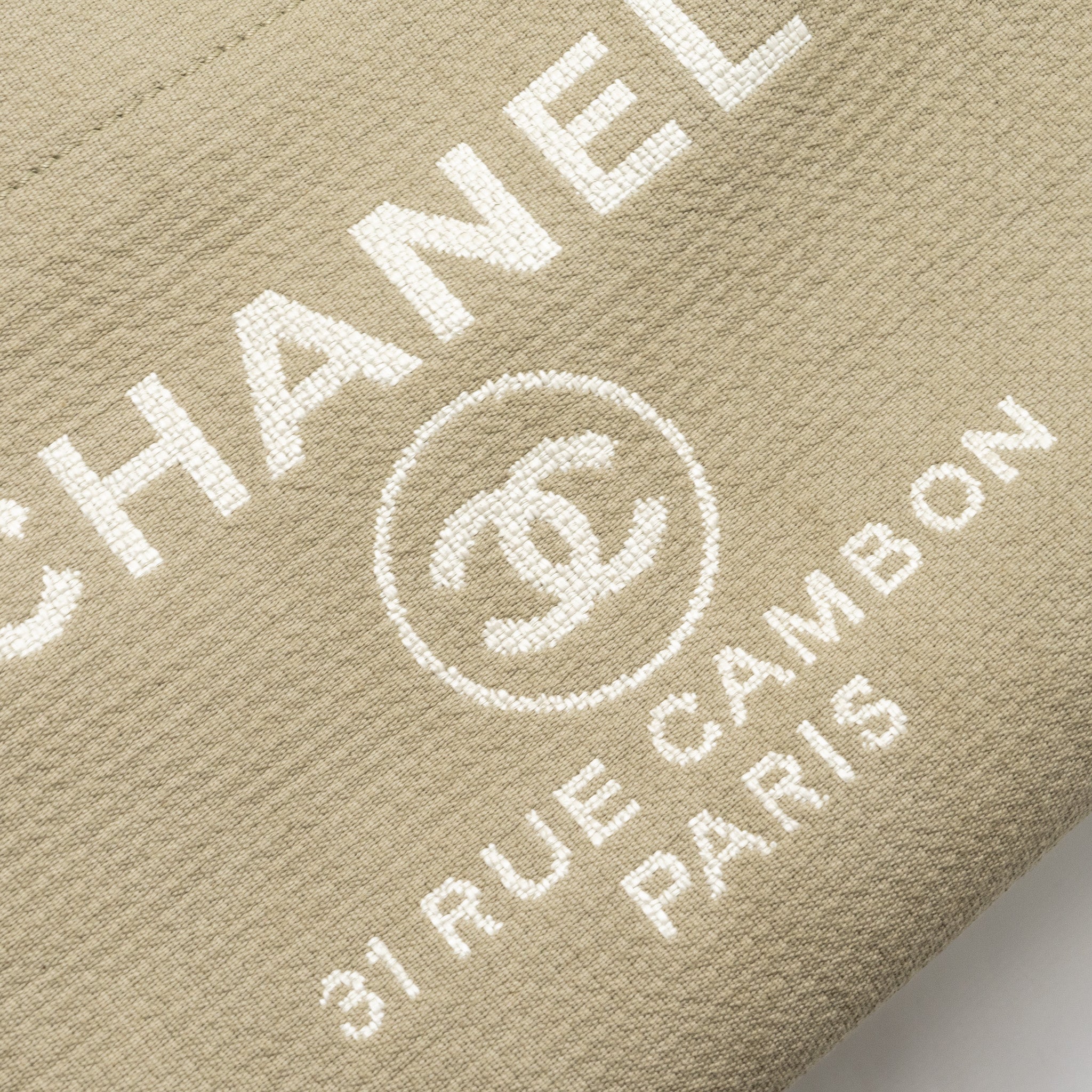 CHANEL DEAUVILLE TOTE BAG CANVAS BEIGE SHW (MICROCHIP)