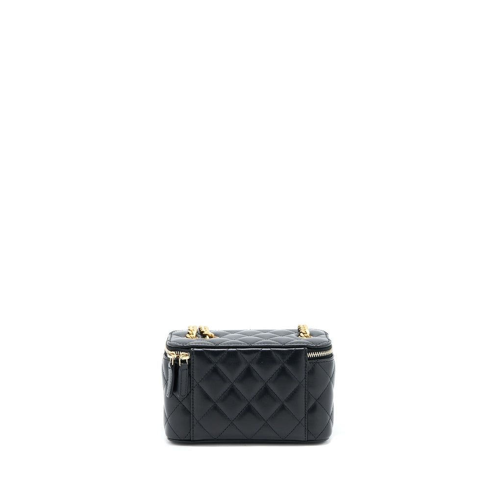CHANEL 22K GOLD PILLAR ADJUSTABLE CHAIN LONG VANITY LAMBSKIN BLACK GHW (MICROCHIP)