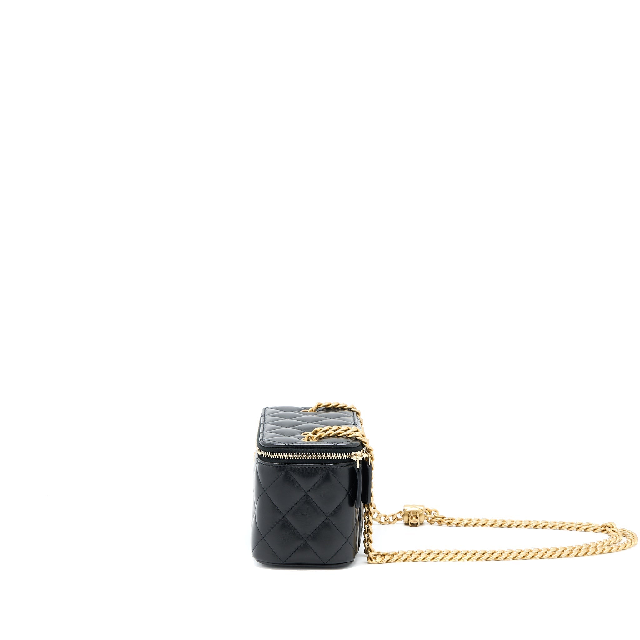 CHANEL 22K GOLD PILLAR ADJUSTABLE CHAIN LONG VANITY LAMBSKIN BLACK GHW (MICROCHIP)