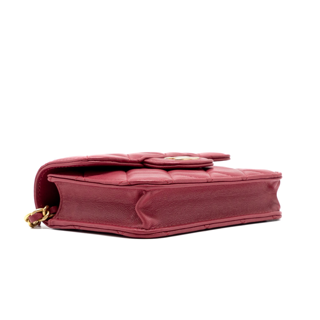 CHANEL TOP HANDLE MINI FLAP BAG WITH CHAIN LAMBSKIN DARK PINK GHW