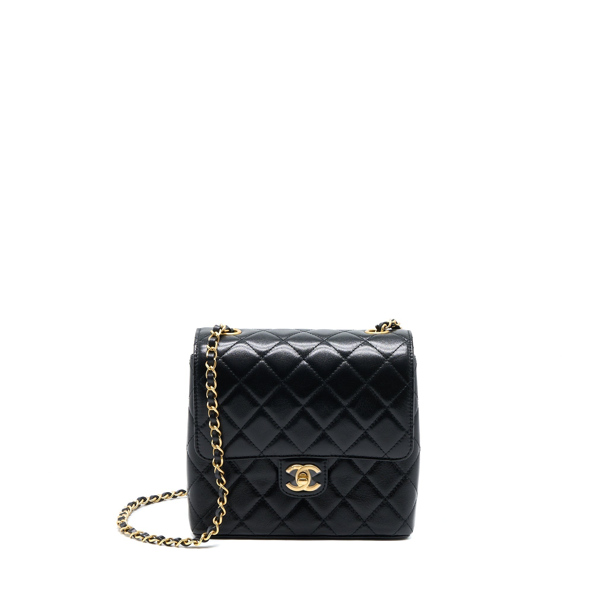 CHANEL 22K RETRO CLASSIC NEW SQUARE FLAP BAG GOATSKIN BLACK WITH GHW (MICROCHIP)